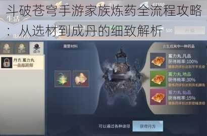 斗破苍穹手游家族炼药全流程攻略：从选材到成丹的细致解析