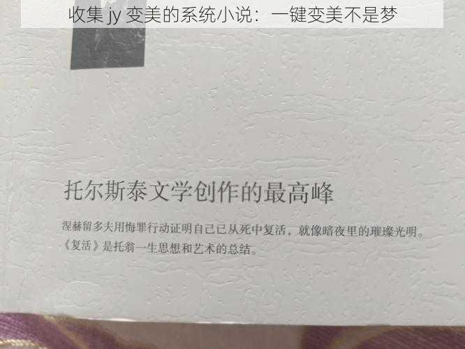 收集 jy 变美的系统小说：一键变美不是梦