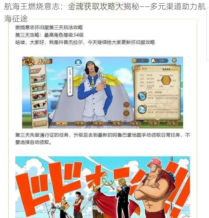 航海王燃烧意志：金魂获取攻略大揭秘——多元渠道助力航海征途